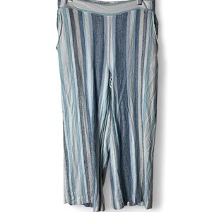 Indigo Rein - Women's Vertical Stripe Linen‎ Blend Pants Blue White Sz. L